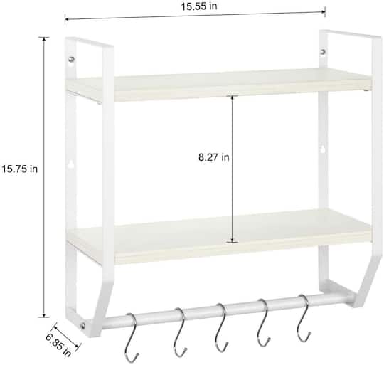 2-Layer Wall Mounted Rustic Shelves with Iron Towel Bar